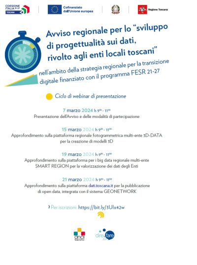 Avviso regionale per lo &ldquo;sviluppo di progettualit&agrave; sui dati" rivolto agli enti locali toscani