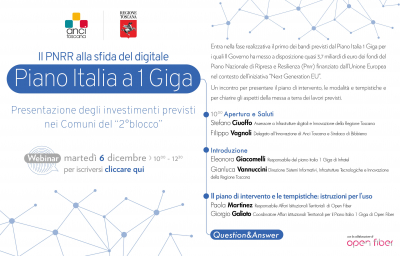 Il PNRR alla sfida del digitale. Il Piano Italia 1 Giga in Toscana