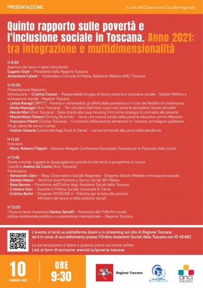 Presentazione del Quinto Rapporto sulle povert&agrave; e l&rsquo;inclusione sociale in Toscana anno 2021: tra integrazione e multidimensionalit&agrave;