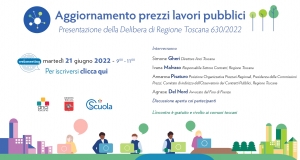 Aggiornamento prezzi lavori pubblici | Presentazione delibera Regione Toscana 630/2022