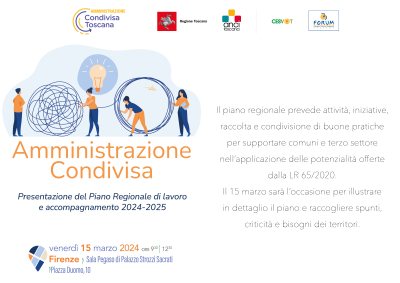 Amministrazione Condivisa: presentazione e condivisione del piano regionale di lavoro e accompagnamento 2024-2025