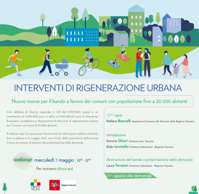 INTERVENTI DI RIGENERAZIONE URBANA - Nuove risorse per il bando a favore dei comuni con popolazione fino a 20.000 abitanti
